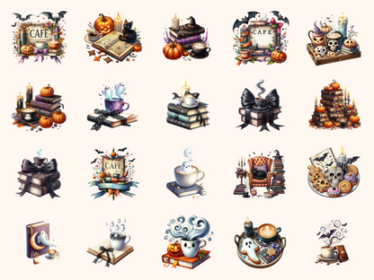 Spooky Coffee & Books Clipart