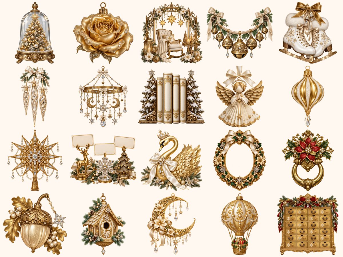 Golden Christmas Decor Clipart — listing preview 3