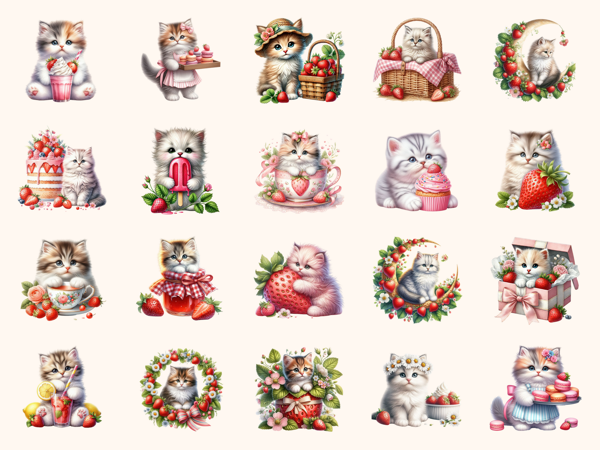 Strawberry Kittens Clipart