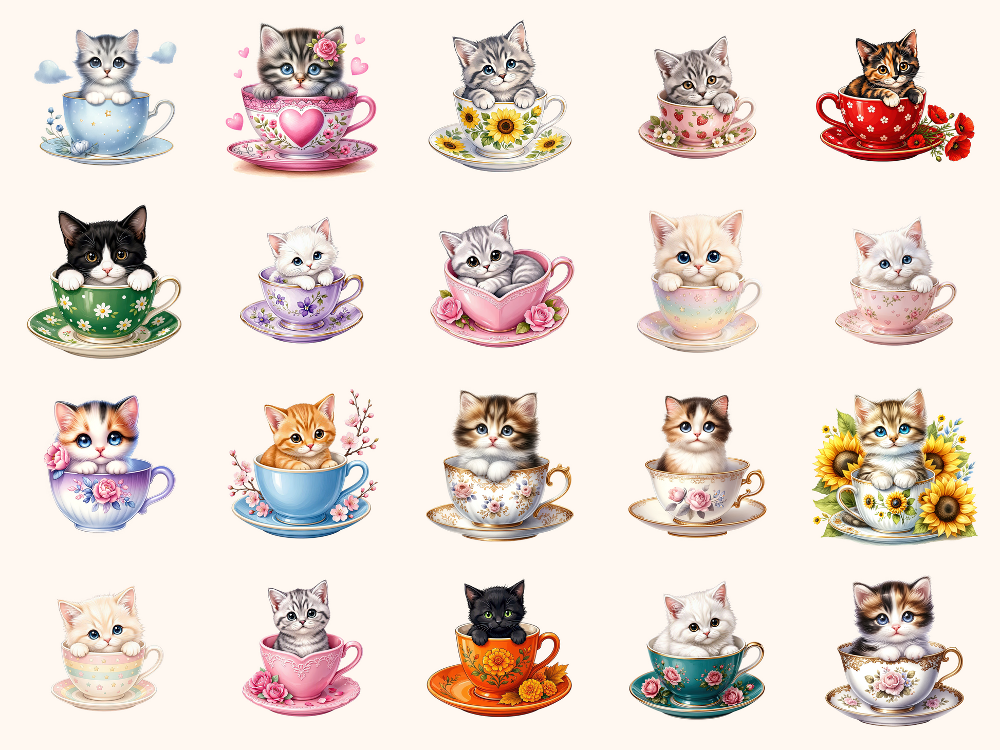 Cats in Teacups Clipart