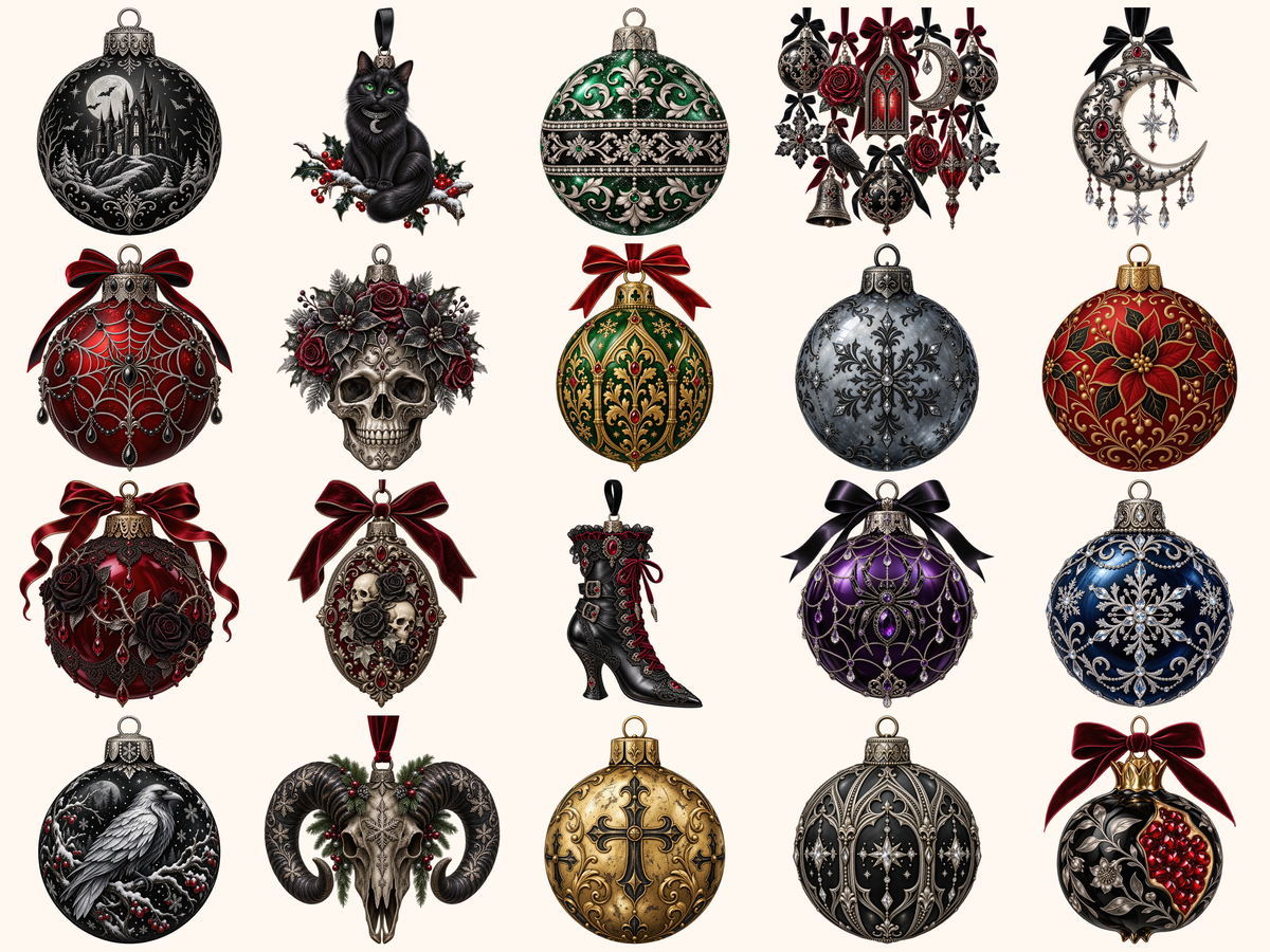 Gothic Christmas Ornaments Clipart — listing preview 3