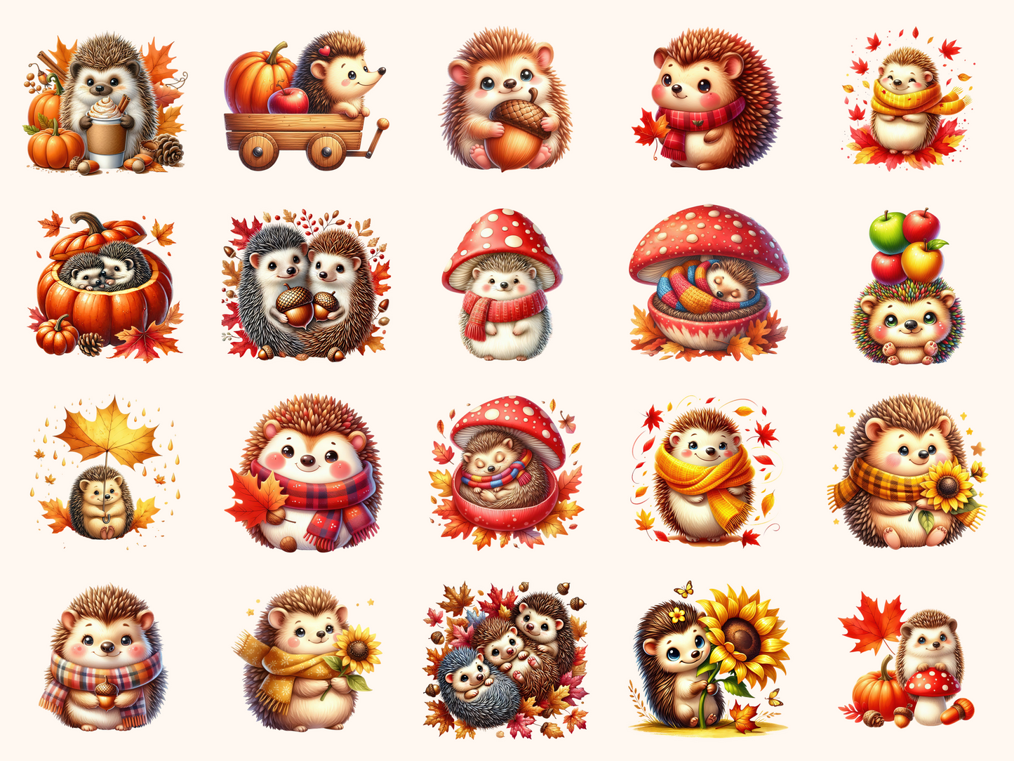 Autumn Hedgehogs Clipart