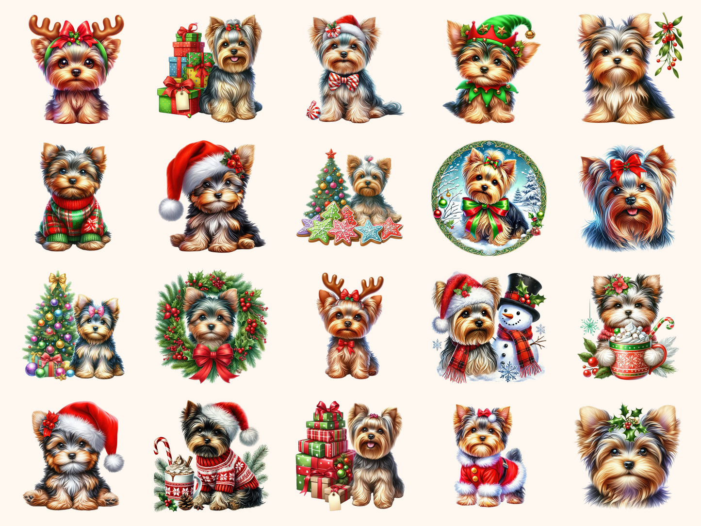 Christmas Yorkshire Terriers Clipart