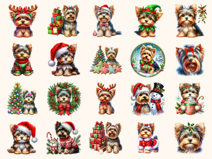 Christmas Yorkshire Terriers Clipart