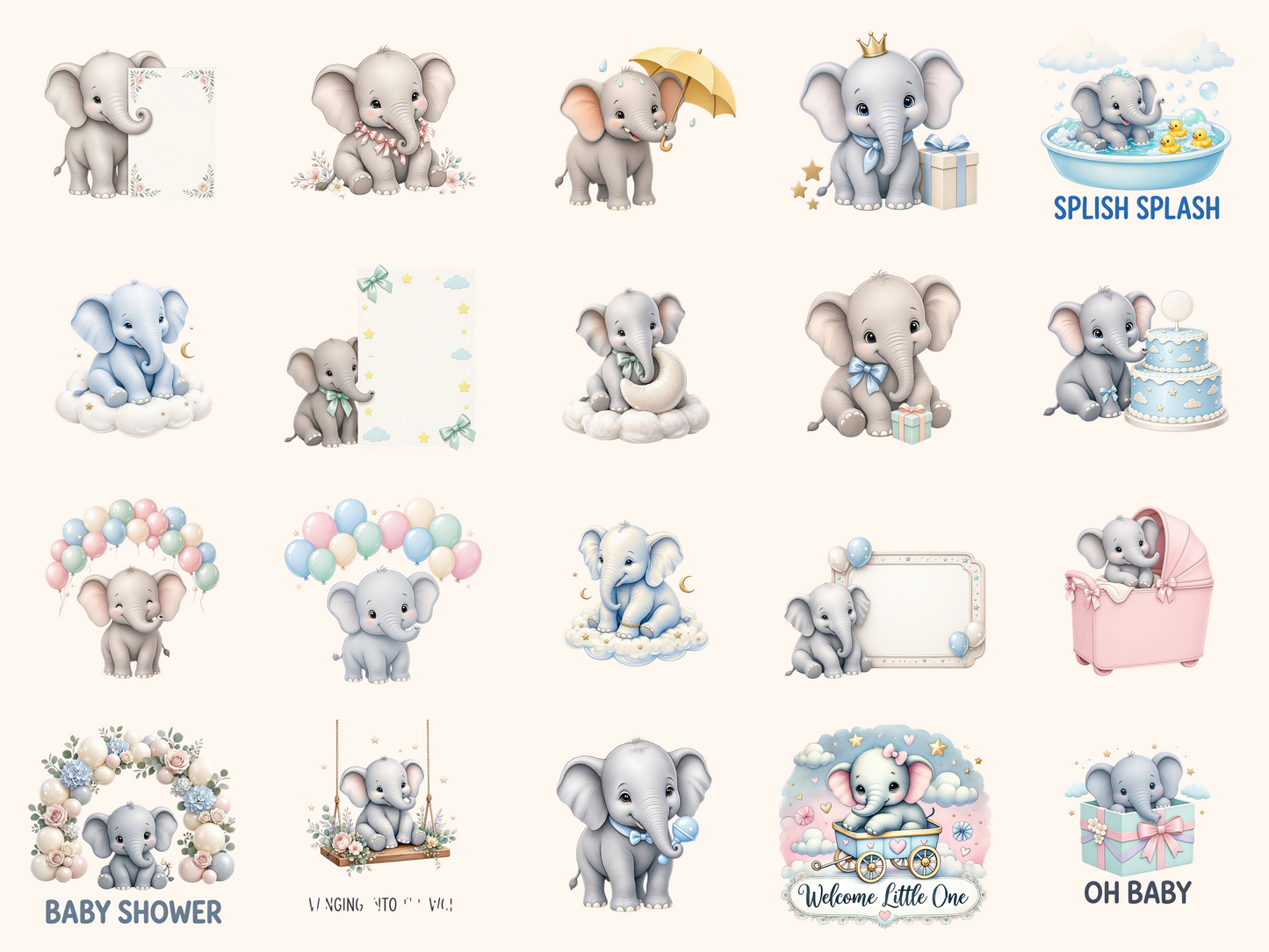 Baby Shower Elephants Clipart