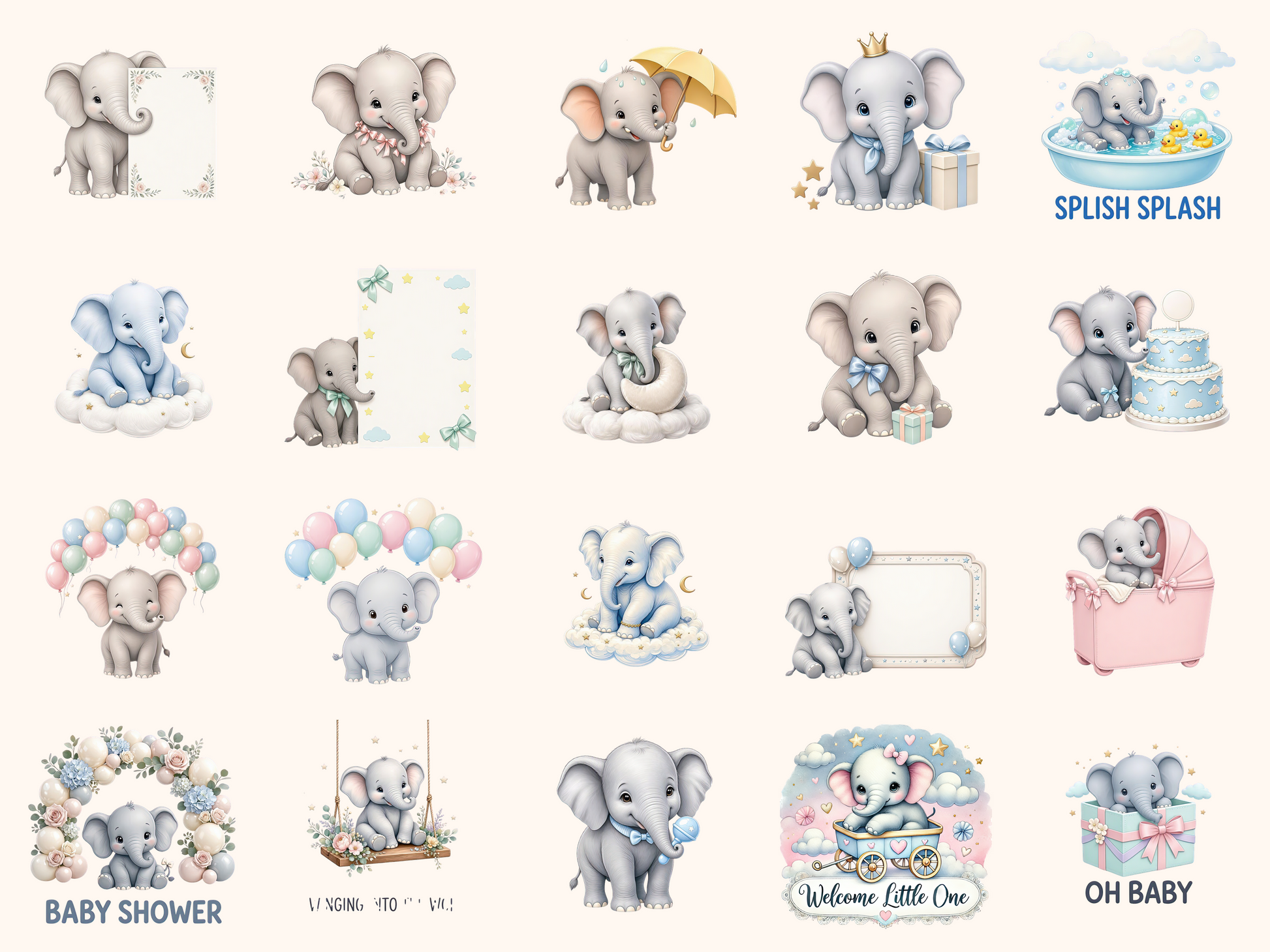 Baby Shower Elephants Clipart