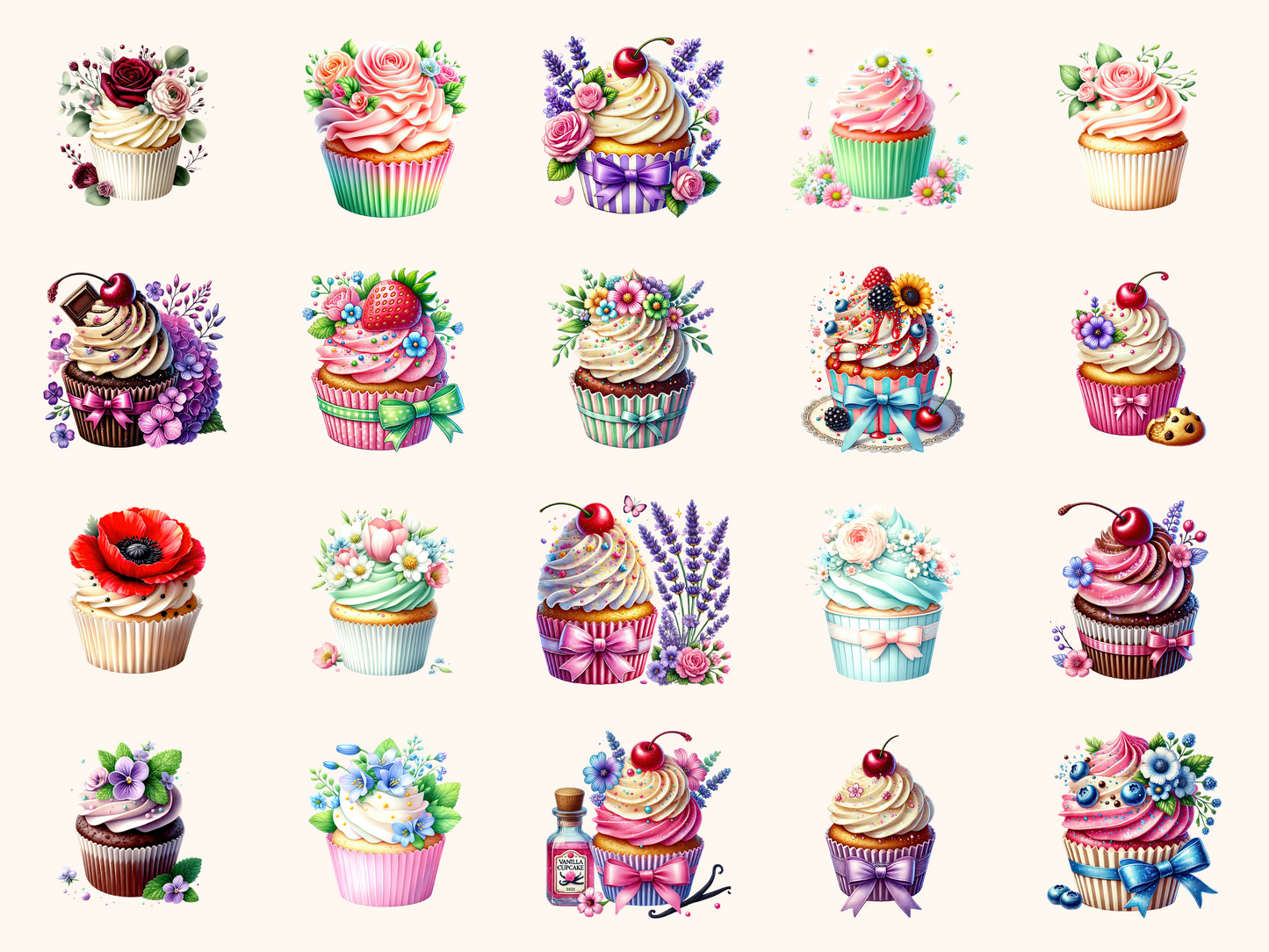 Floral Cupcakes Clipart