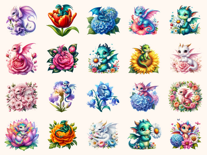 Floral Baby Dragons Clipart