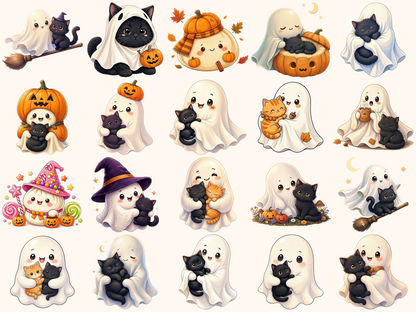 Ghosts With Cats Clipart