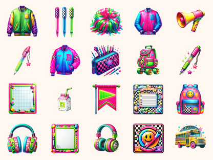 Retro Neon School Clipart