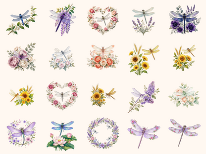 Floral Dragonflies Clipart