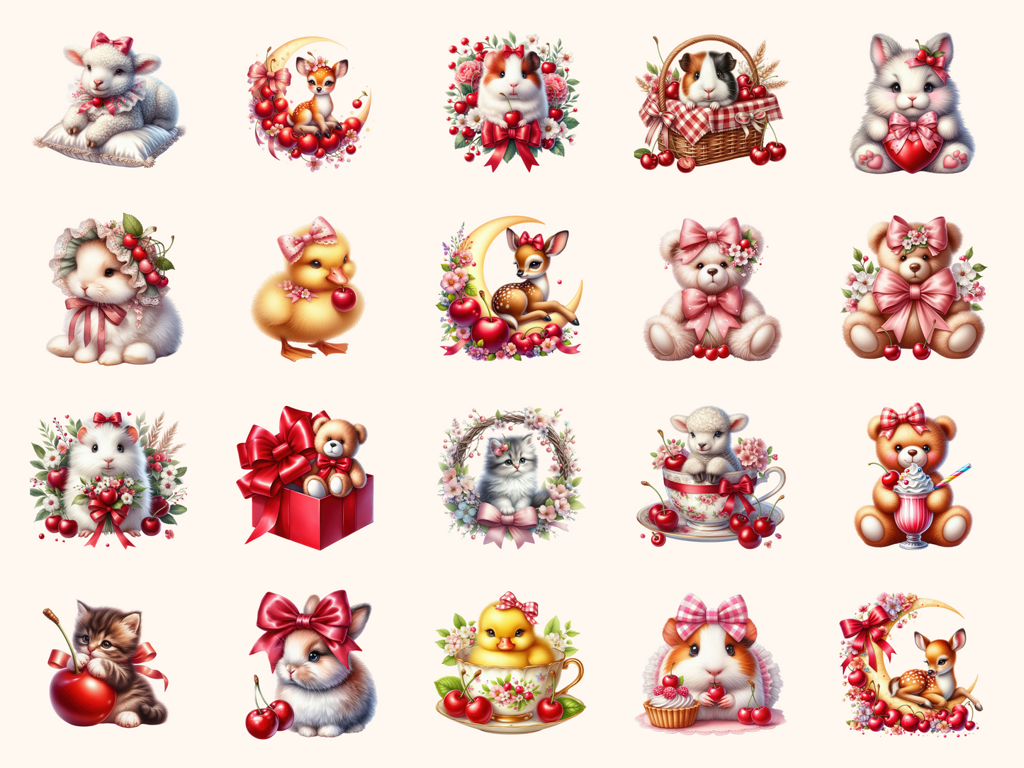 Cherry Bow Animals Clipart