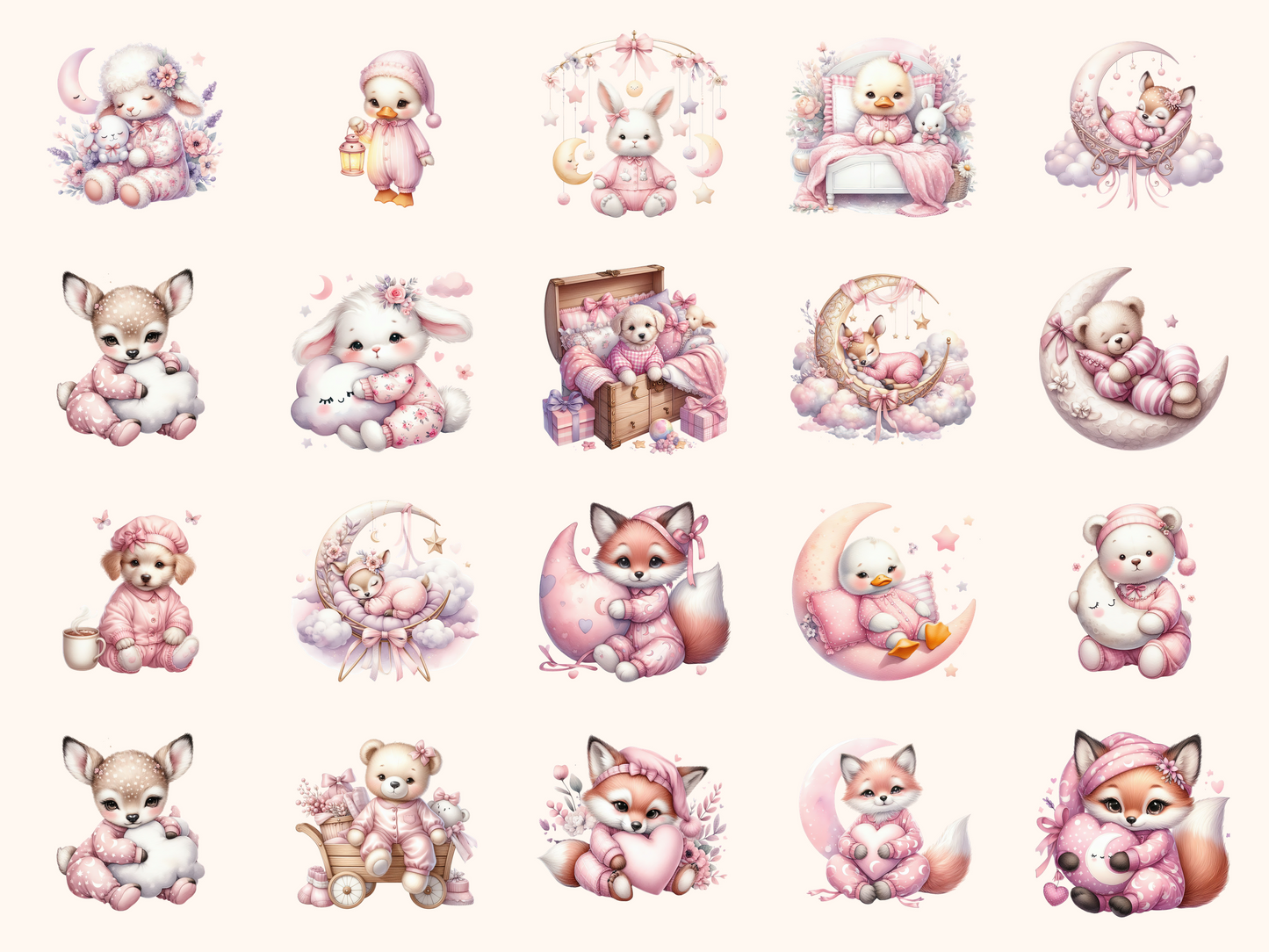 Pink Pajama Party Animals Clipart