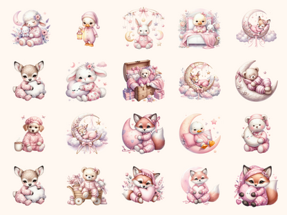 Pink Pajama Party Animals Clipart