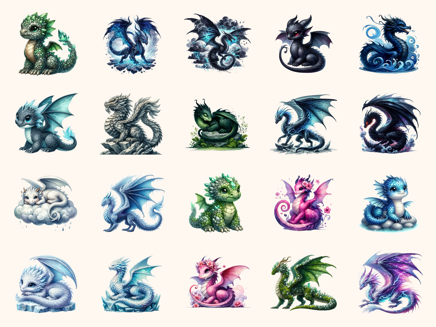 Elemental Dragons Clipart