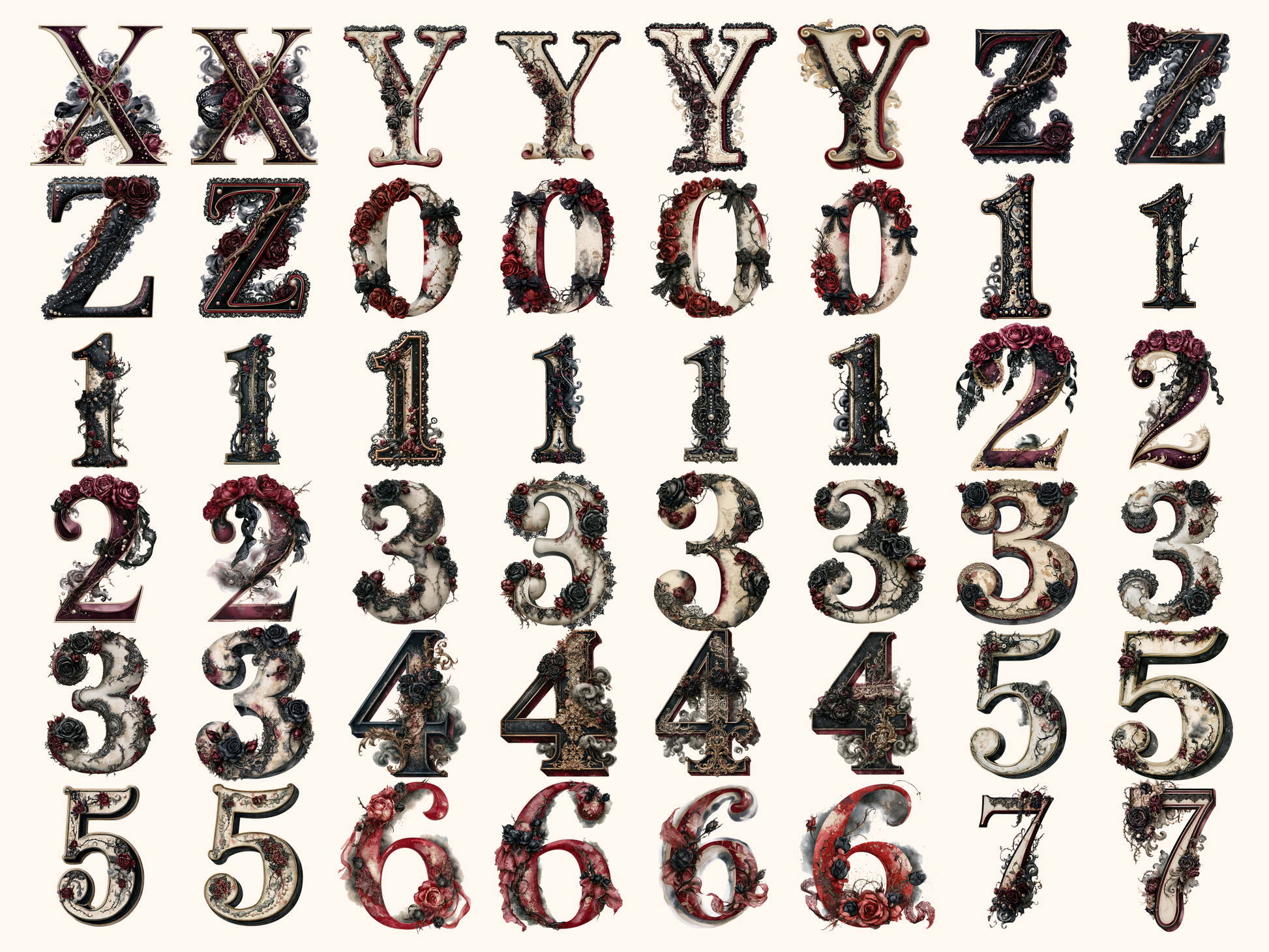 Gothic Romance Alphabet & Numbers