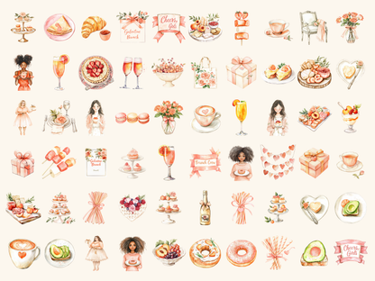 Galentine Brunch Watercolor Clipart