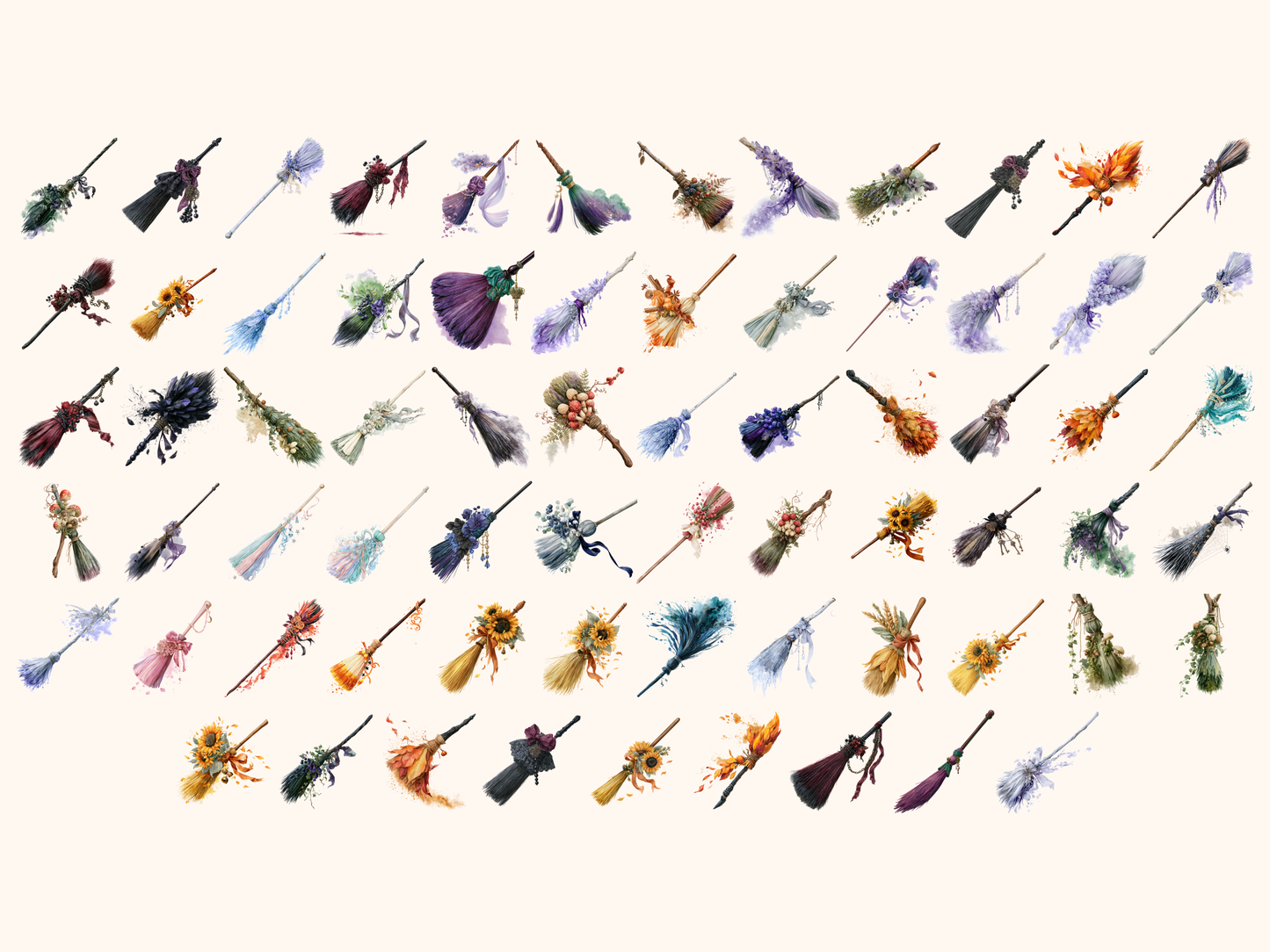 Broomsticks Watercolor Clipart