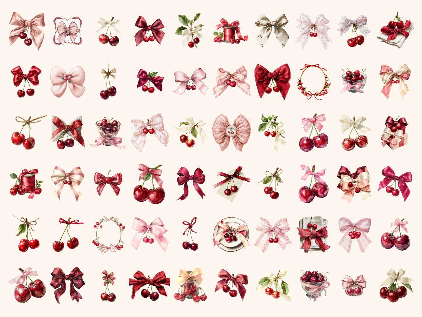 Cherry Bows Watercolor Clipart