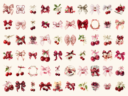 Cherry Bows Watercolor Clipart