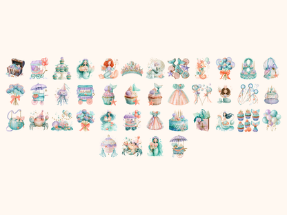 Mermaid Birthday Watercolor Clipart