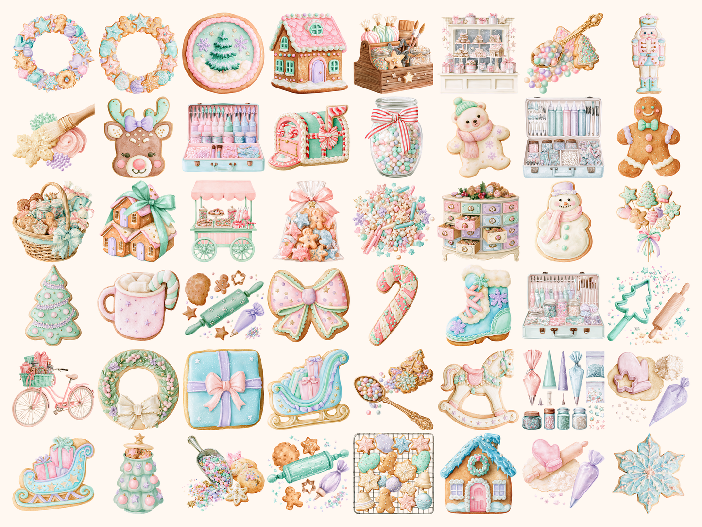 Pastel Christmas Cookies Watercolor Clipart