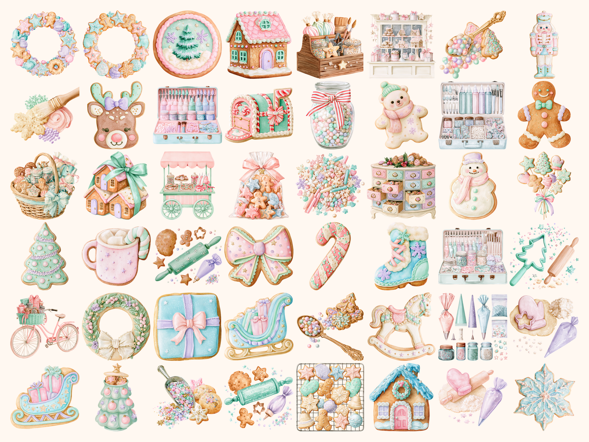 Pastel Christmas Cookies Watercolor Clipart