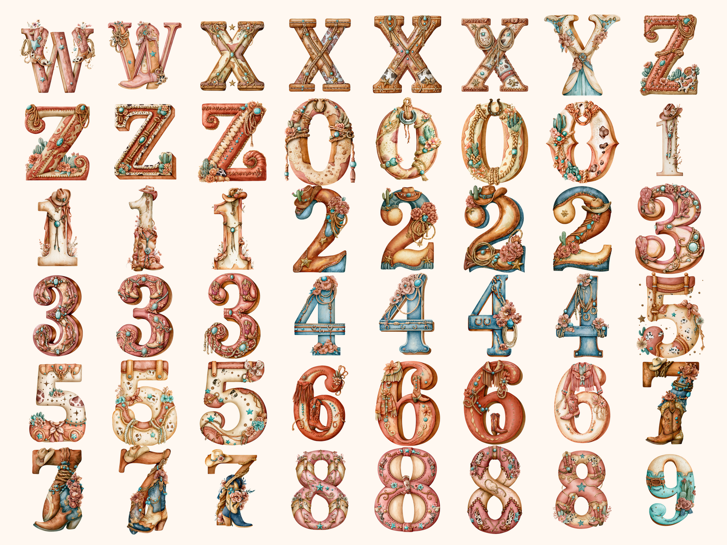 Western Cowgirl Alphabet & Numbers