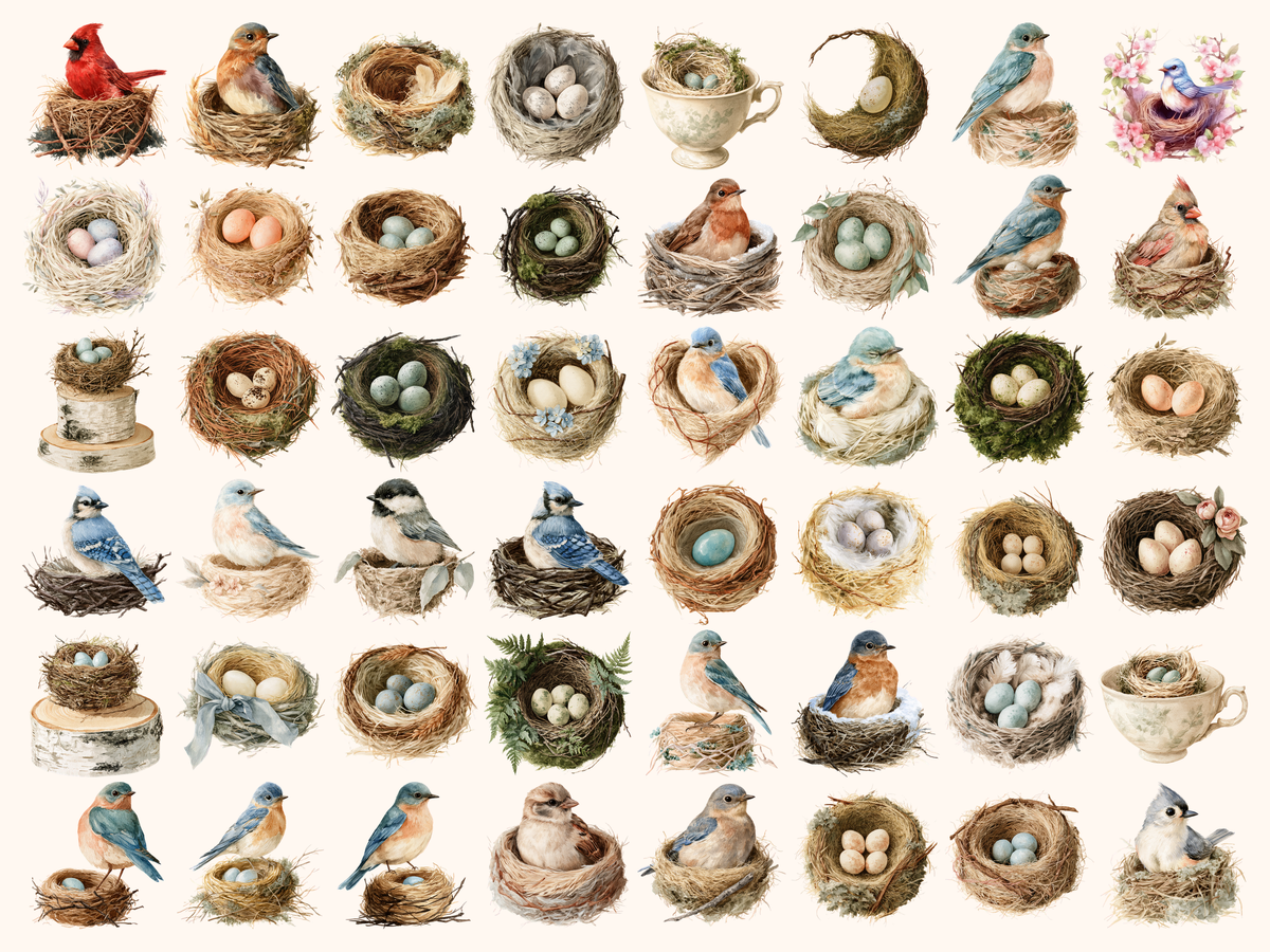 Bird Nests Watercolor Clipart