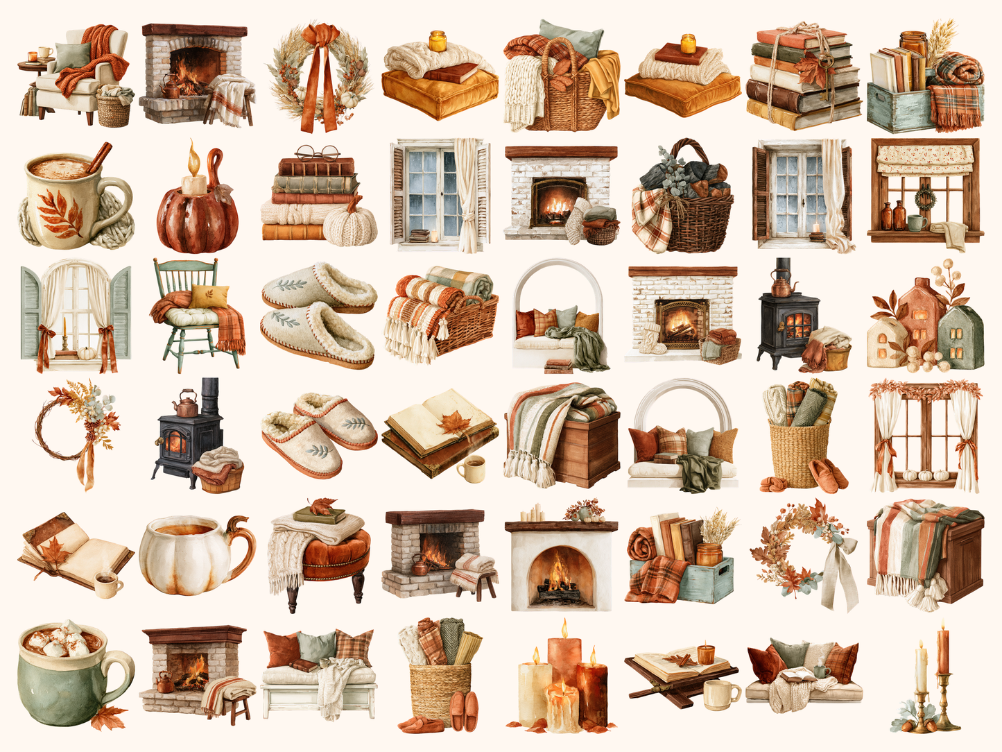 Cozy Fall Home Watercolor Clipart