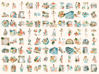 Beach Club Watercolor Clipart