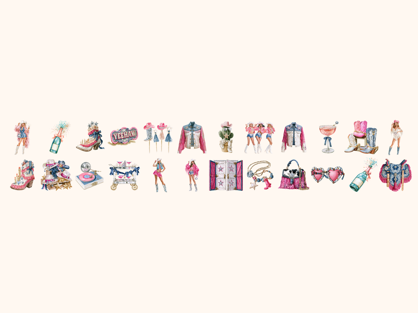 Disco Cowgirl Watercolor Clipart