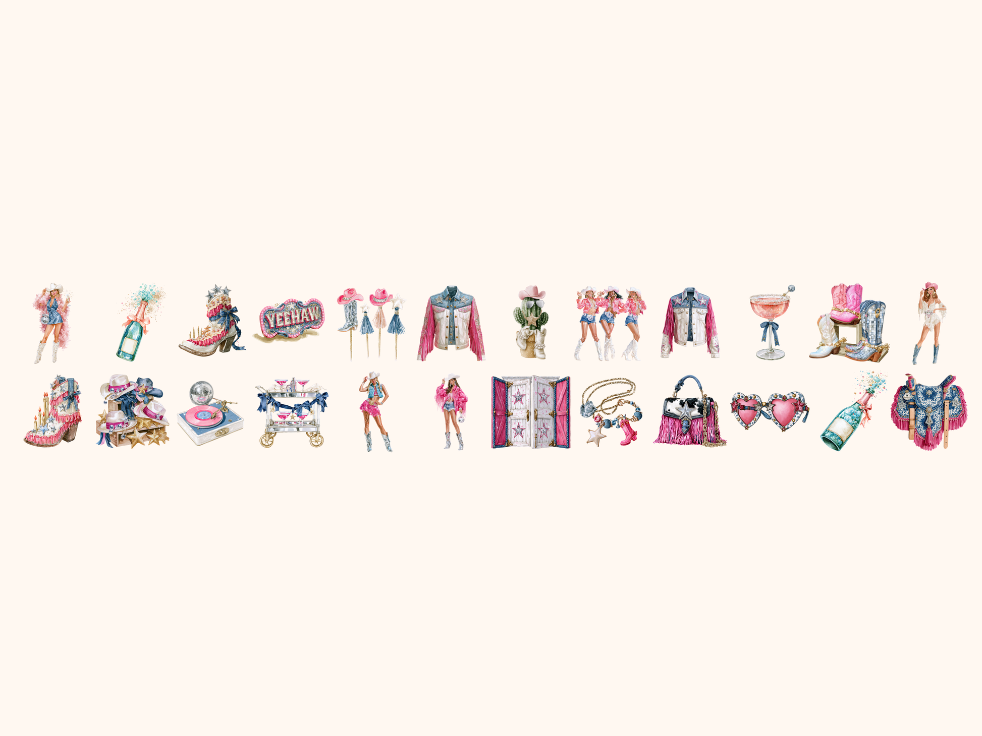 Disco Cowgirl Watercolor Clipart