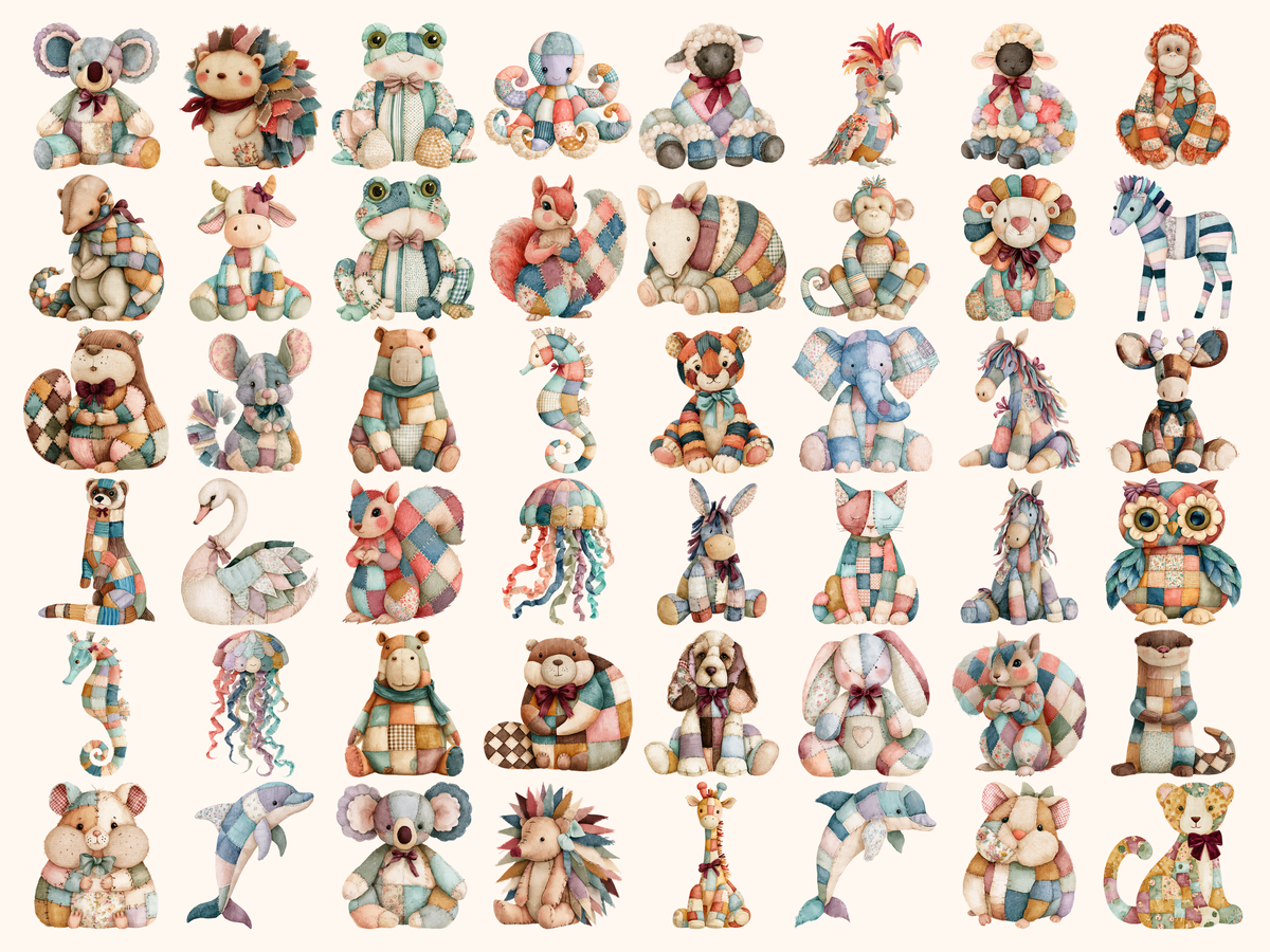 Patchwork Animals Watercolor Clipart