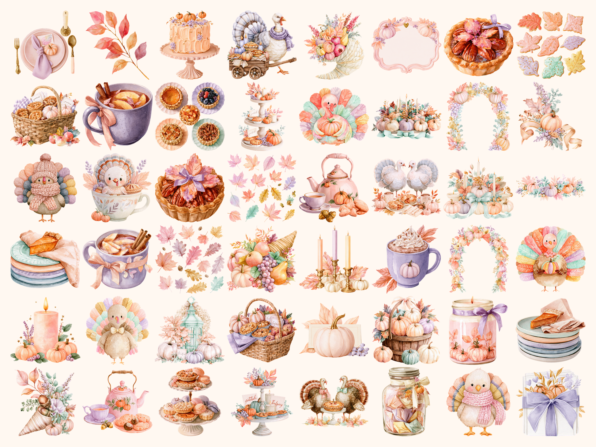 Pastel Thanksgiving Watercolor Clipart