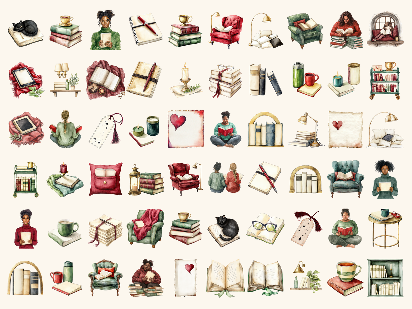 Cozy Reading Watercolor Clipart