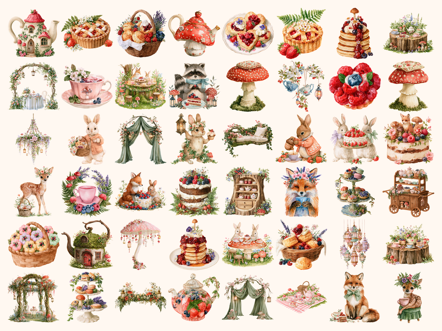 Forest Tea Party Watercolor Clipart