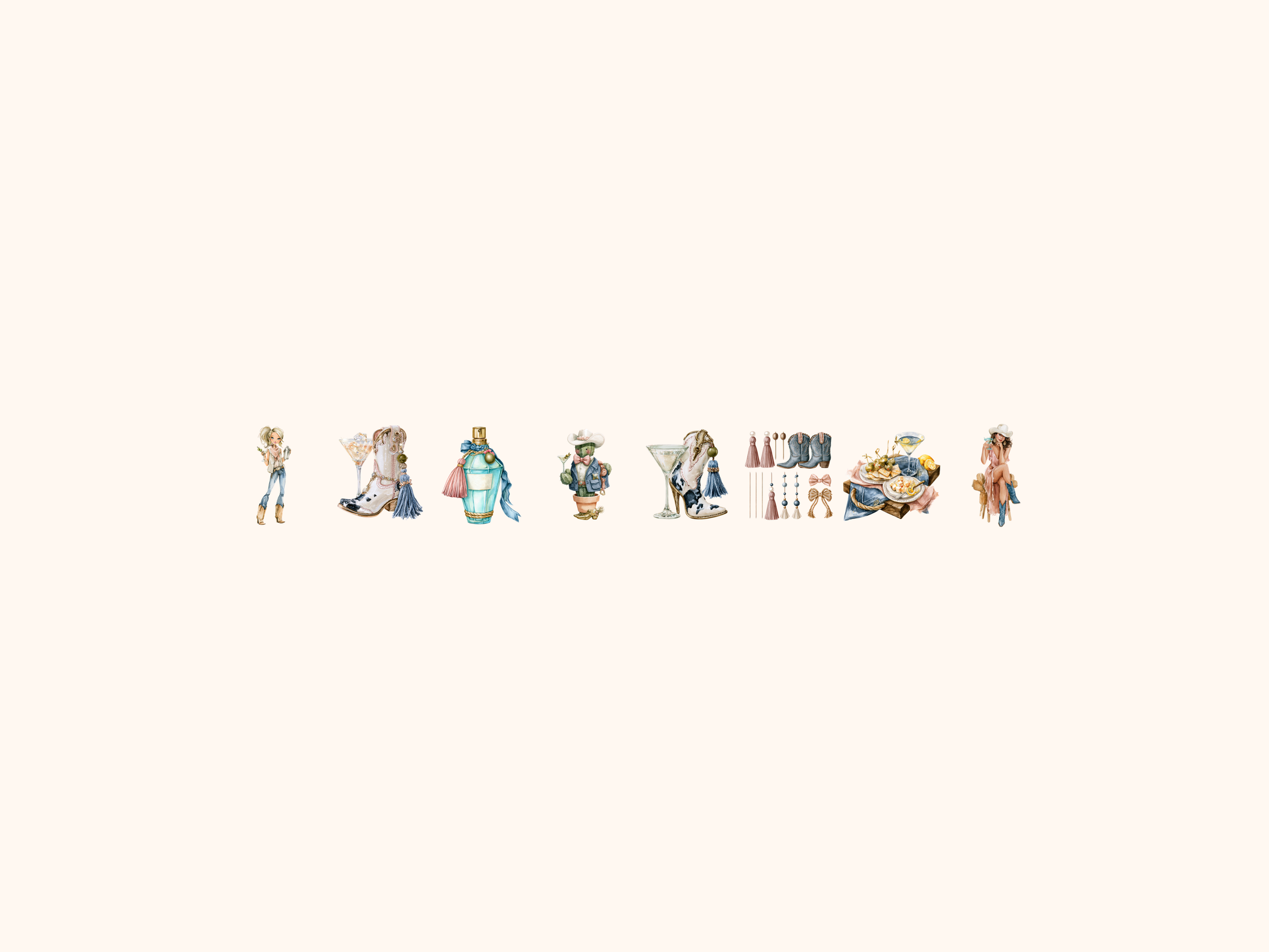 Cowgirl Martinis Watercolor Clipart