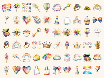 Rainbow Gold Watercolor Clipart