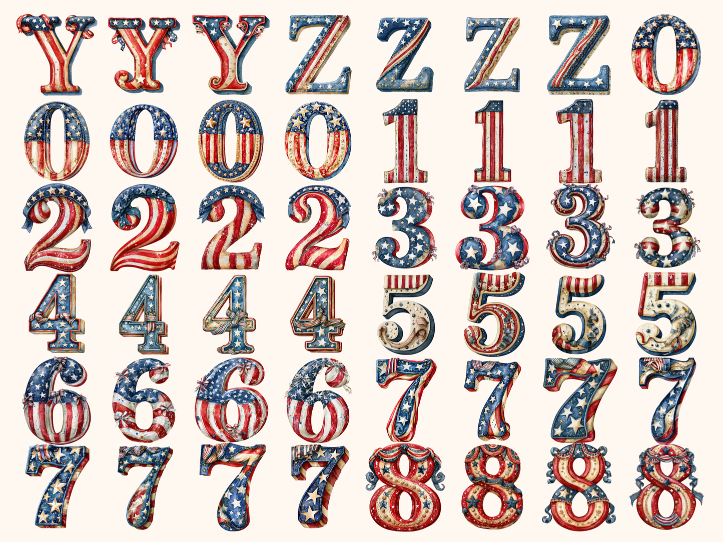 Stars and Stripes Alphabet & Numbers