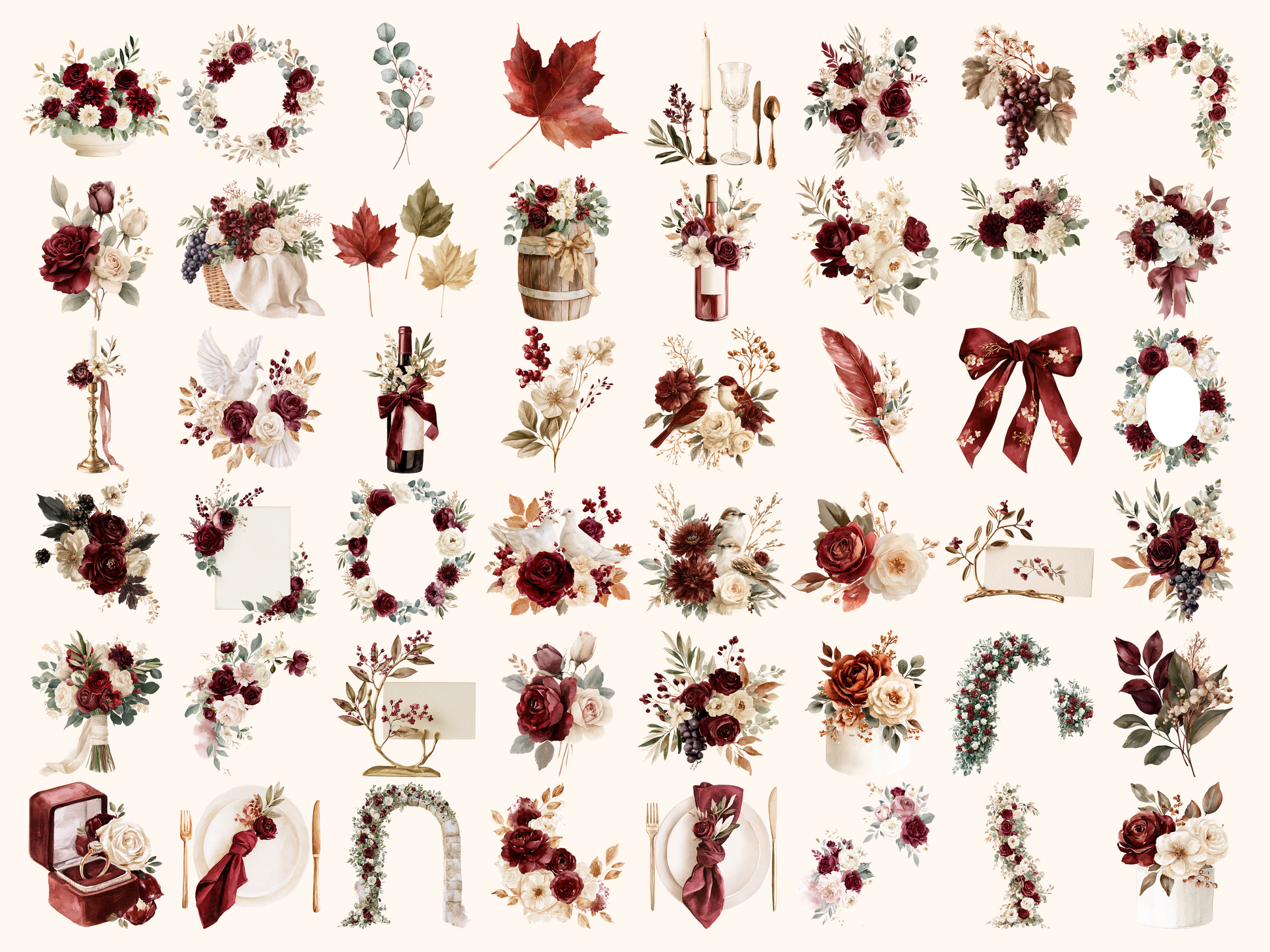 Marsala Fall Florals Watercolor Clipart