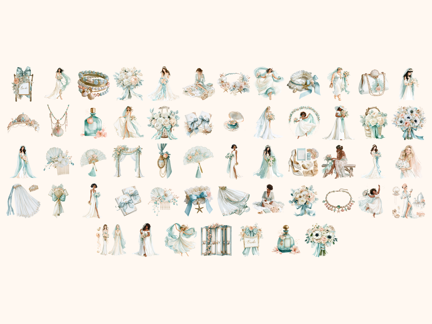 Coastal Bride Watercolor Clipart