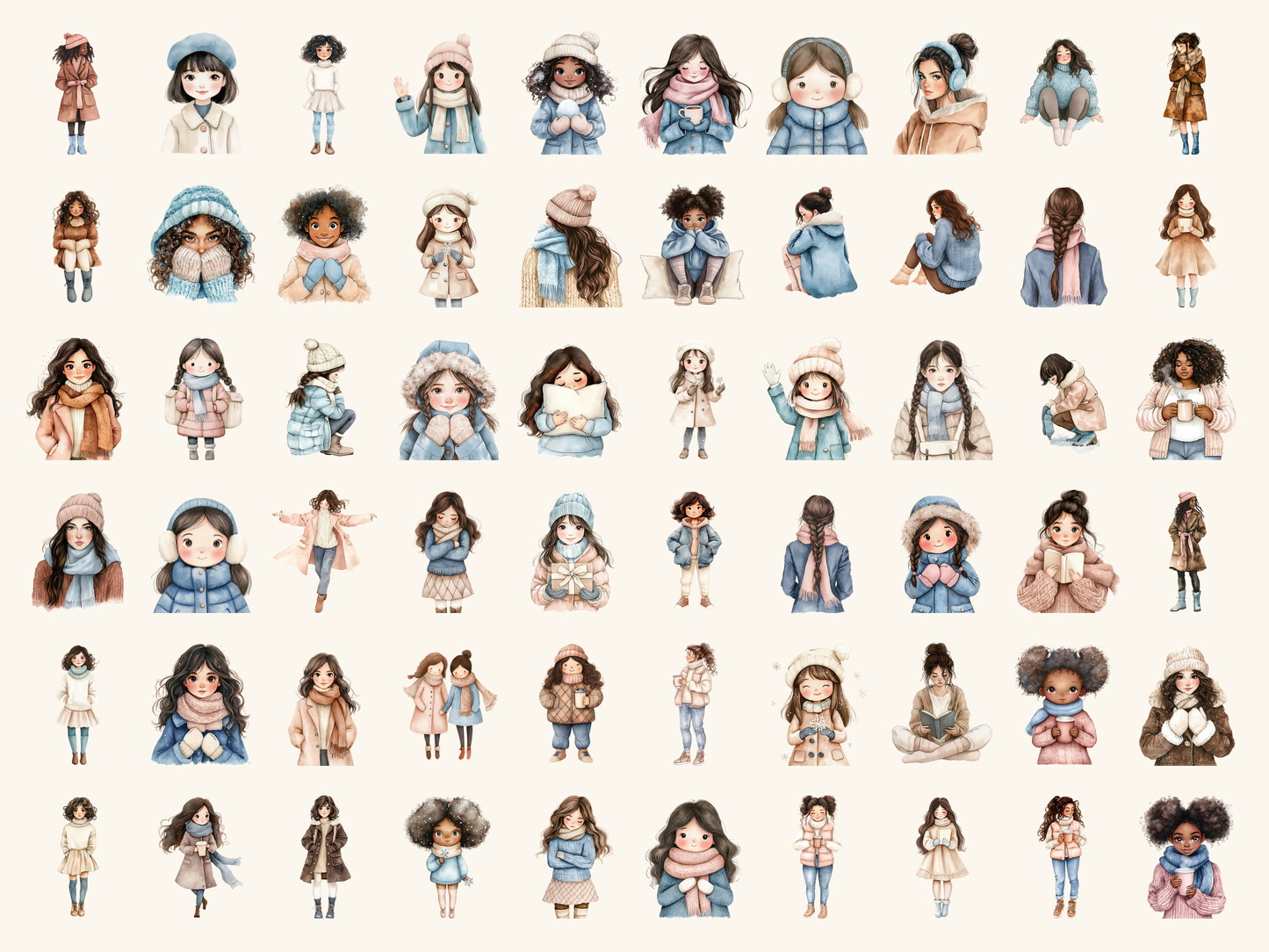 Winter Girls Watercolor Clipart
