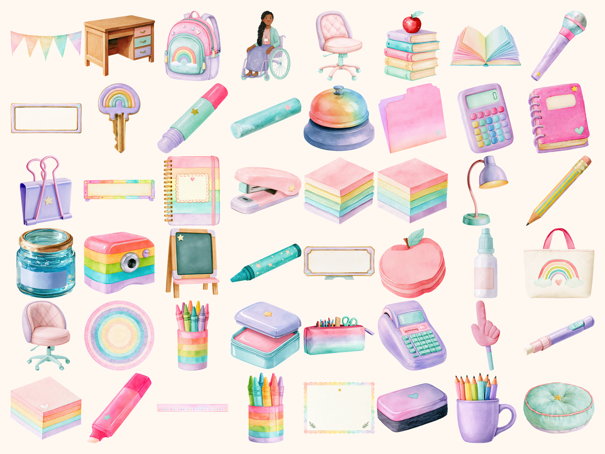 Pastel Teacher Watercolor Clipart