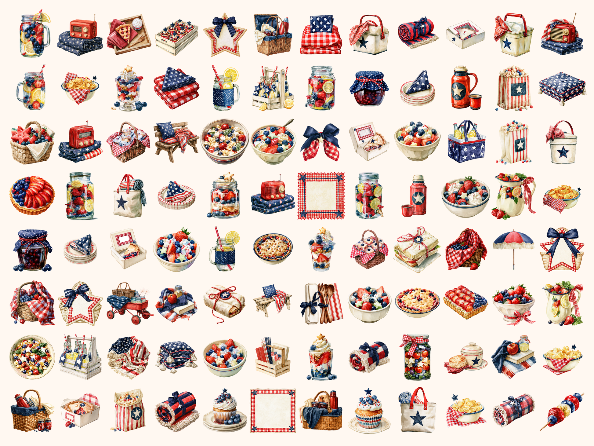 Patriotic Picnic Watercolor Clipart