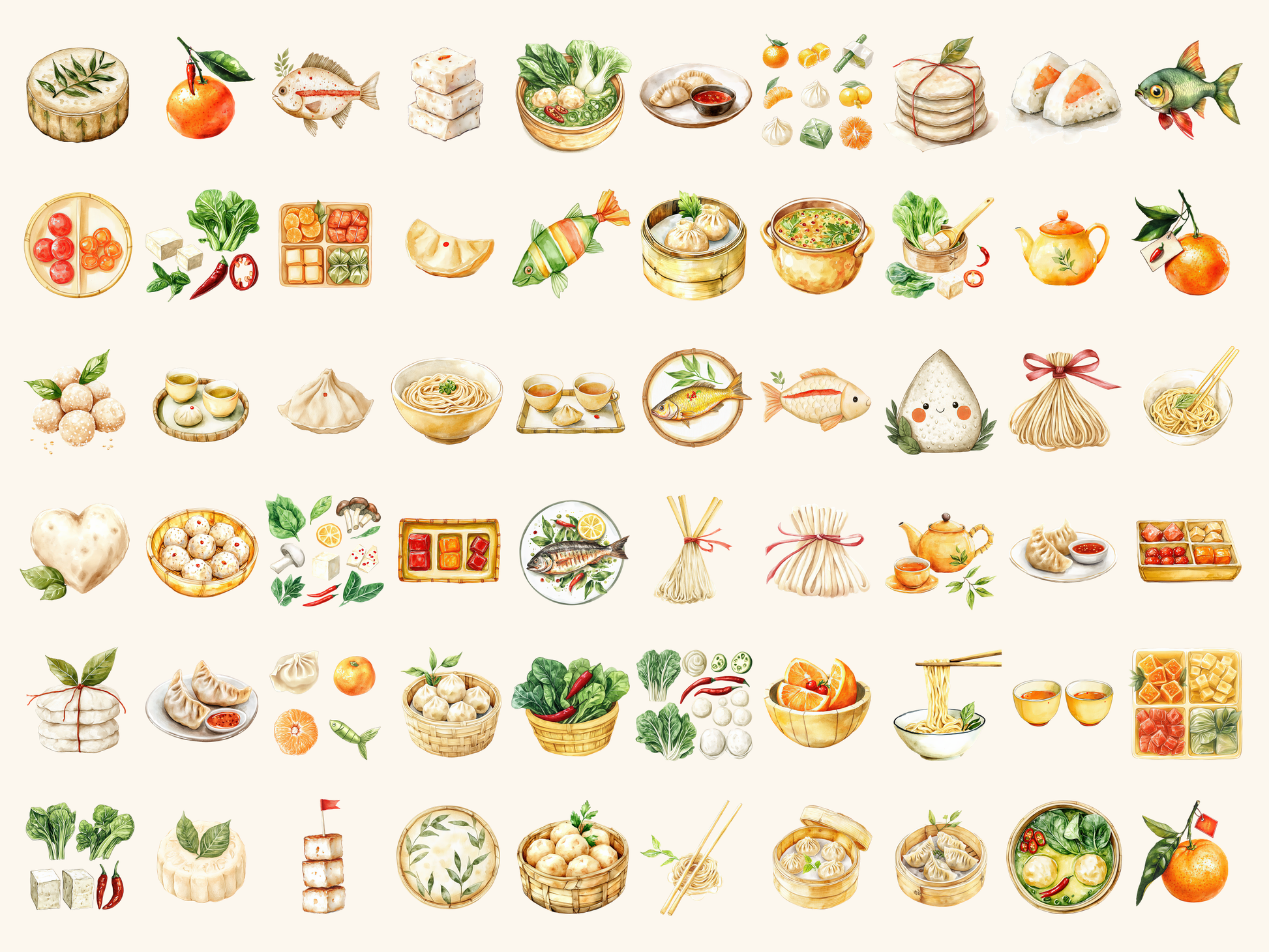 Lucky Food Watercolor Clipart