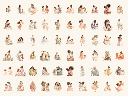 Mom & Daughter Watercolor Clipart
