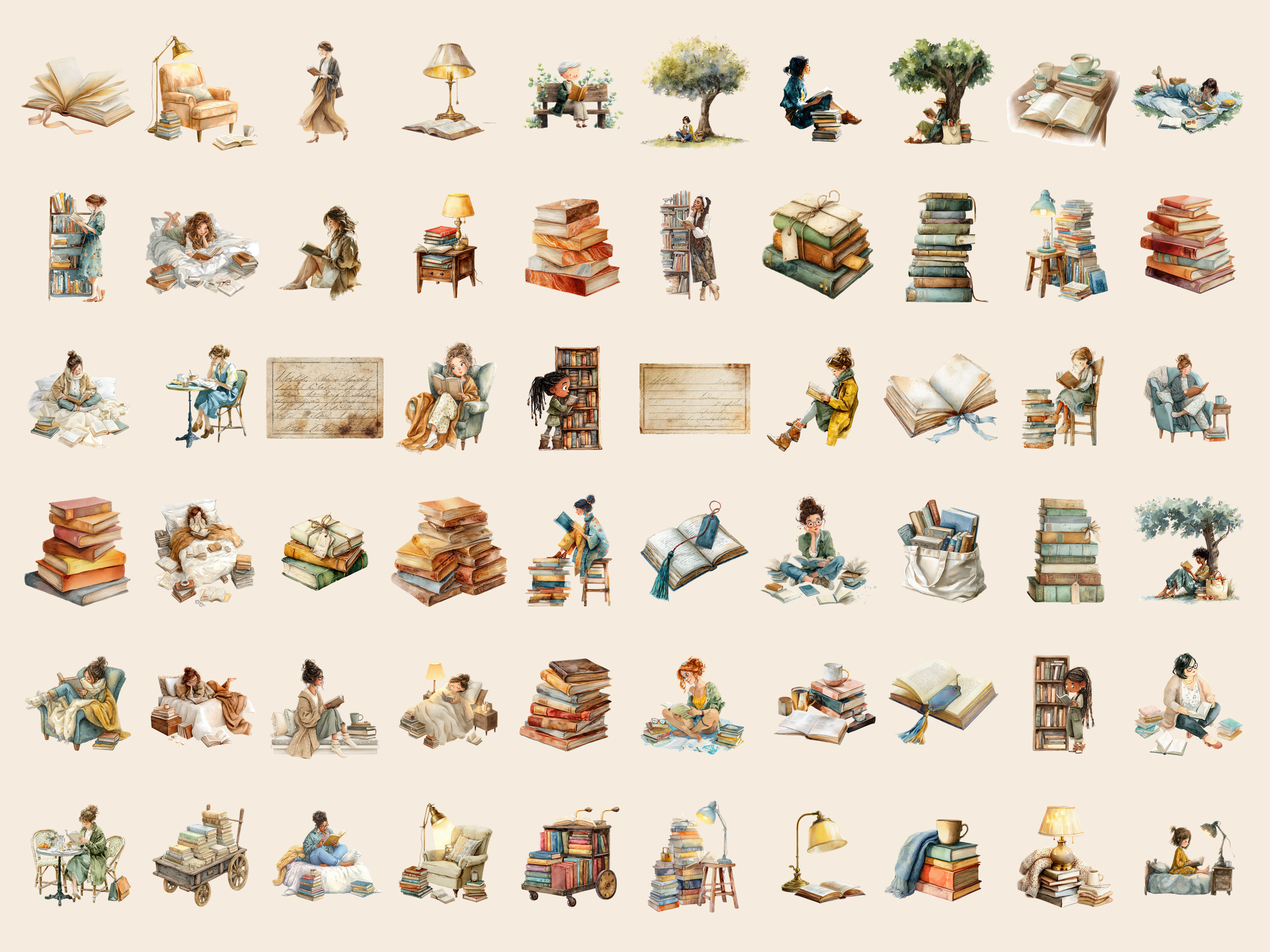 Literary Girls Watercolor Clipart