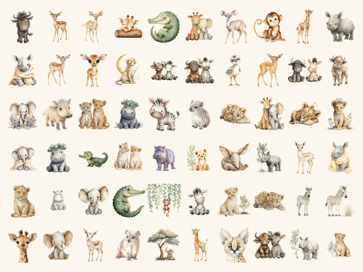 Safari Babies Watercolor Clipart