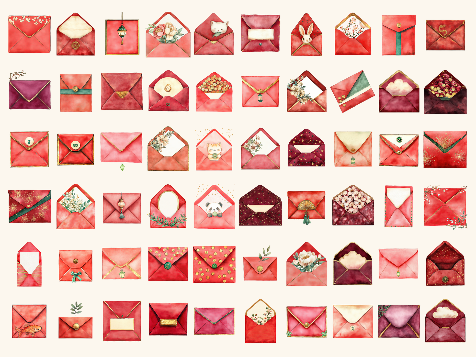 Red Envelopes Watercolor Clipart